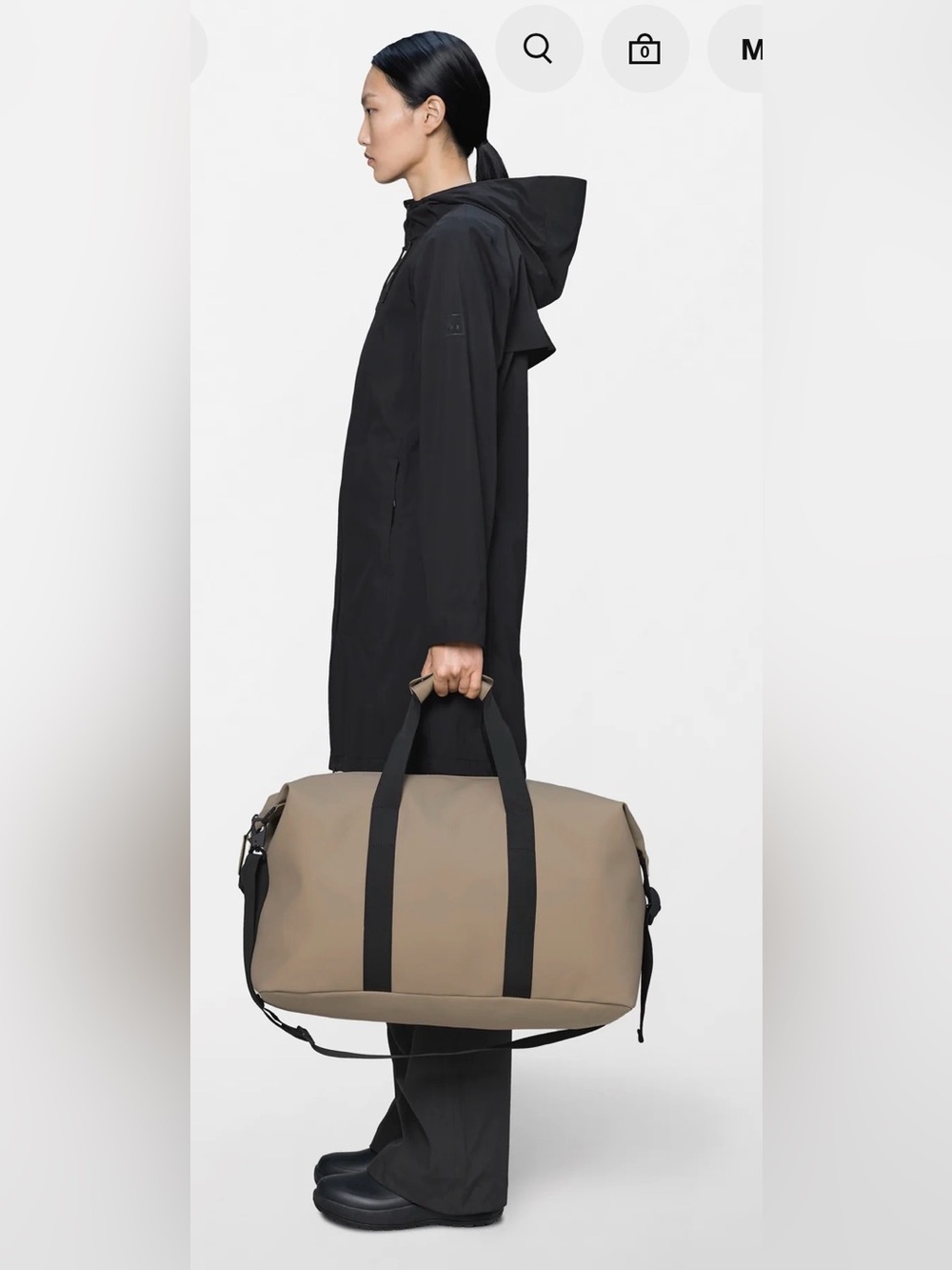 Rains Taupe Weekend Duffel Bag with Black Straps